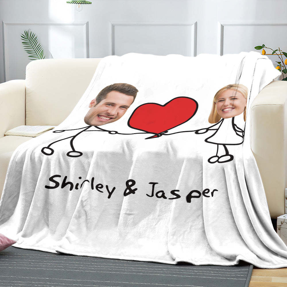 Custom Matchmaker Face Blanket Extra Large Love Heart Personalized Couple Photo and Text Blanket Valentine's Day Gift - Yourphotoblanket