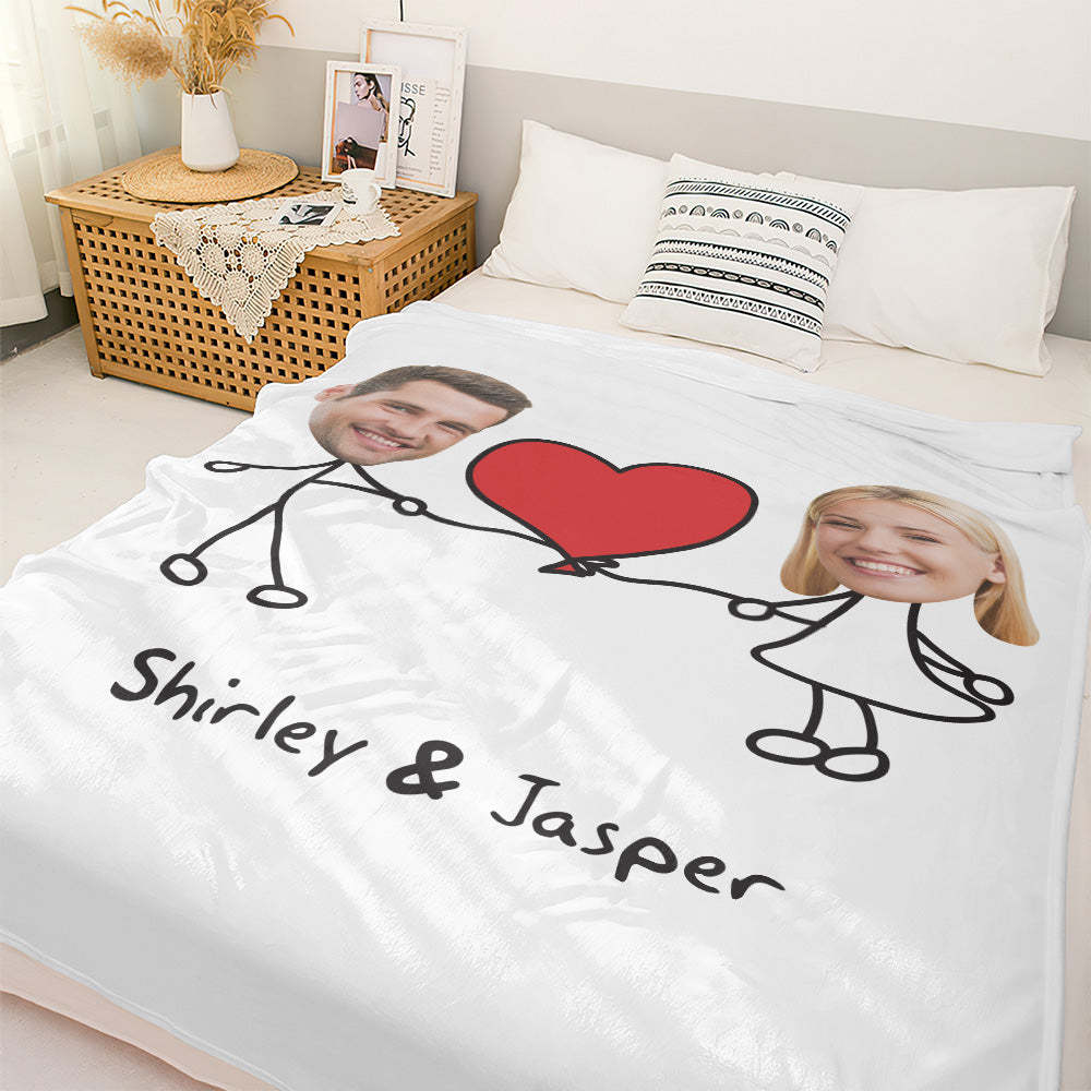 Custom Matchmaker Face Blanket Extra Large Love Heart Personalized Couple Photo and Text Blanket Valentine's Day Gift - Yourphotoblanket
