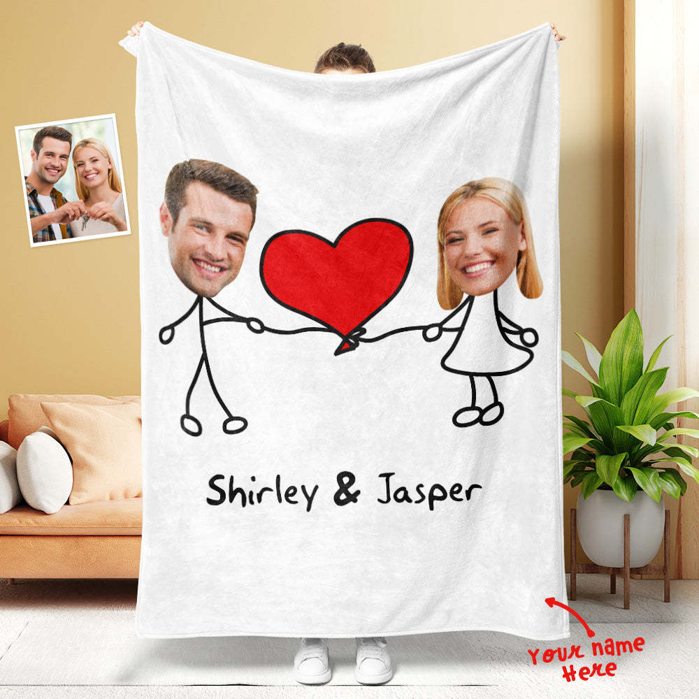 Custom Matchmaker Face Blanket Extra Large Love Heart Personalized Couple Photo and Text Blanket Valentine's Day Gift - Yourphotoblanket