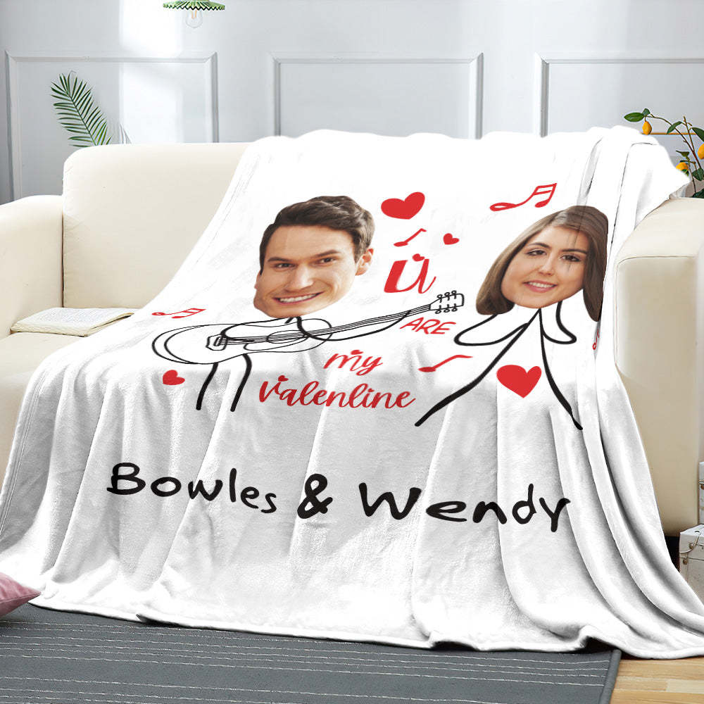 Custom Matchmaker Face Blanket Guitar Love Song Personalized Couple Photo and Text Blanket Valentine's Day Gift - Yourphotoblanket
