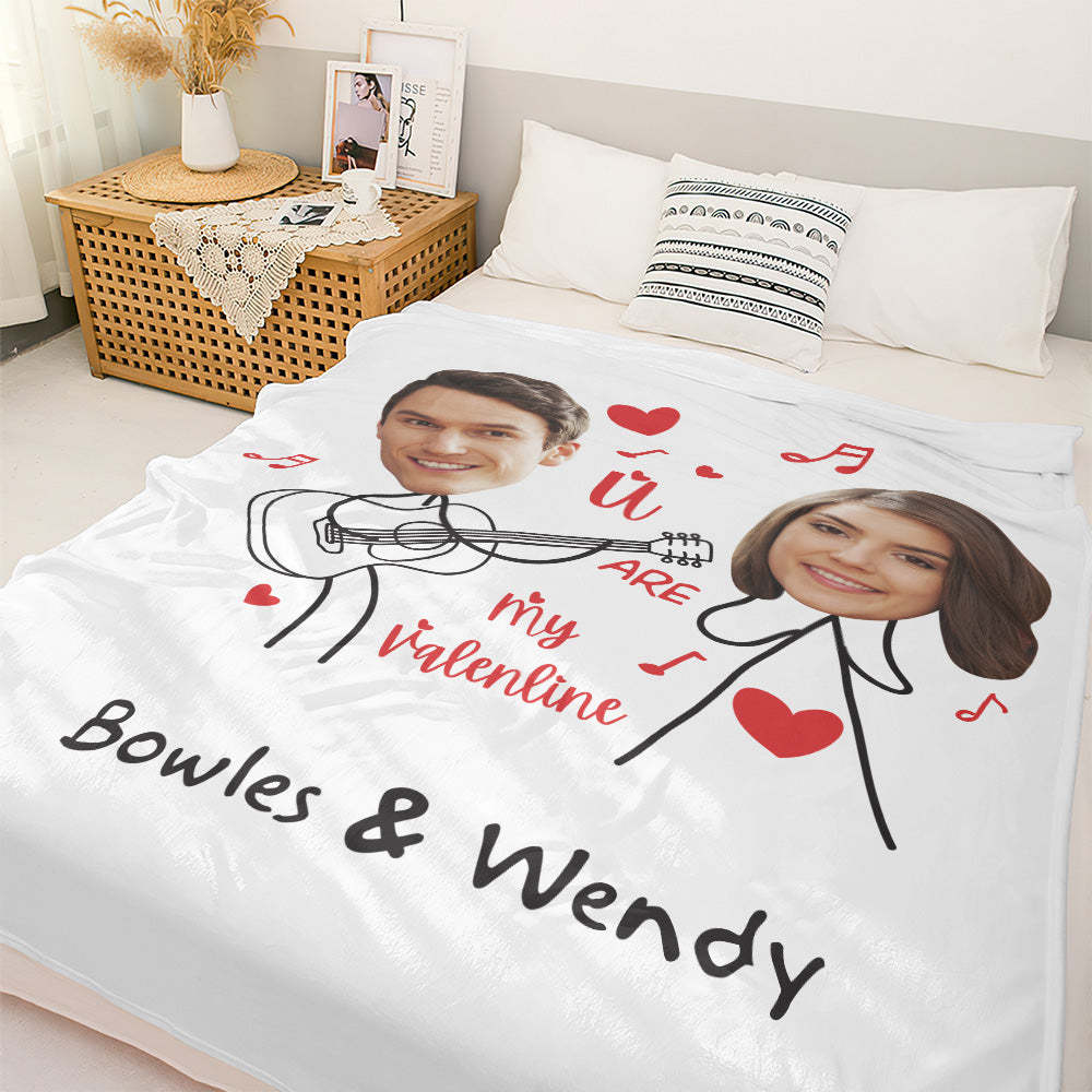Custom Matchmaker Face Blanket Guitar Love Song Personalized Couple Photo and Text Blanket Valentine's Day Gift - Yourphotoblanket