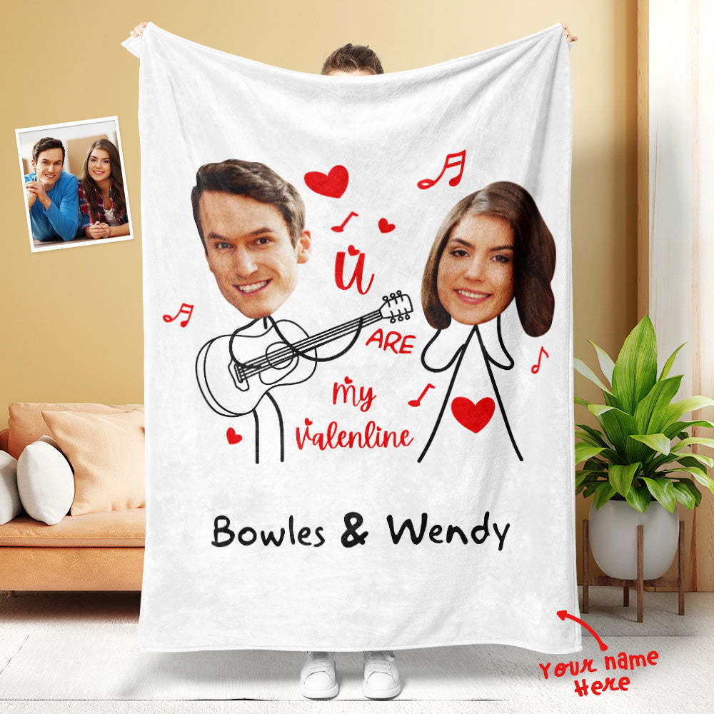 Custom Matchmaker Face Blanket Guitar Love Song Personalized Couple Photo and Text Blanket Valentine's Day Gift - Yourphotoblanket