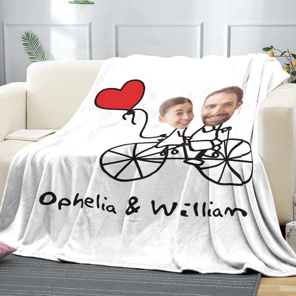 Custom Matchmaker Face Blanket Love Bike Personalized Couple Photo and Text Blanket Valentine's Day Gift - Yourphotoblanket