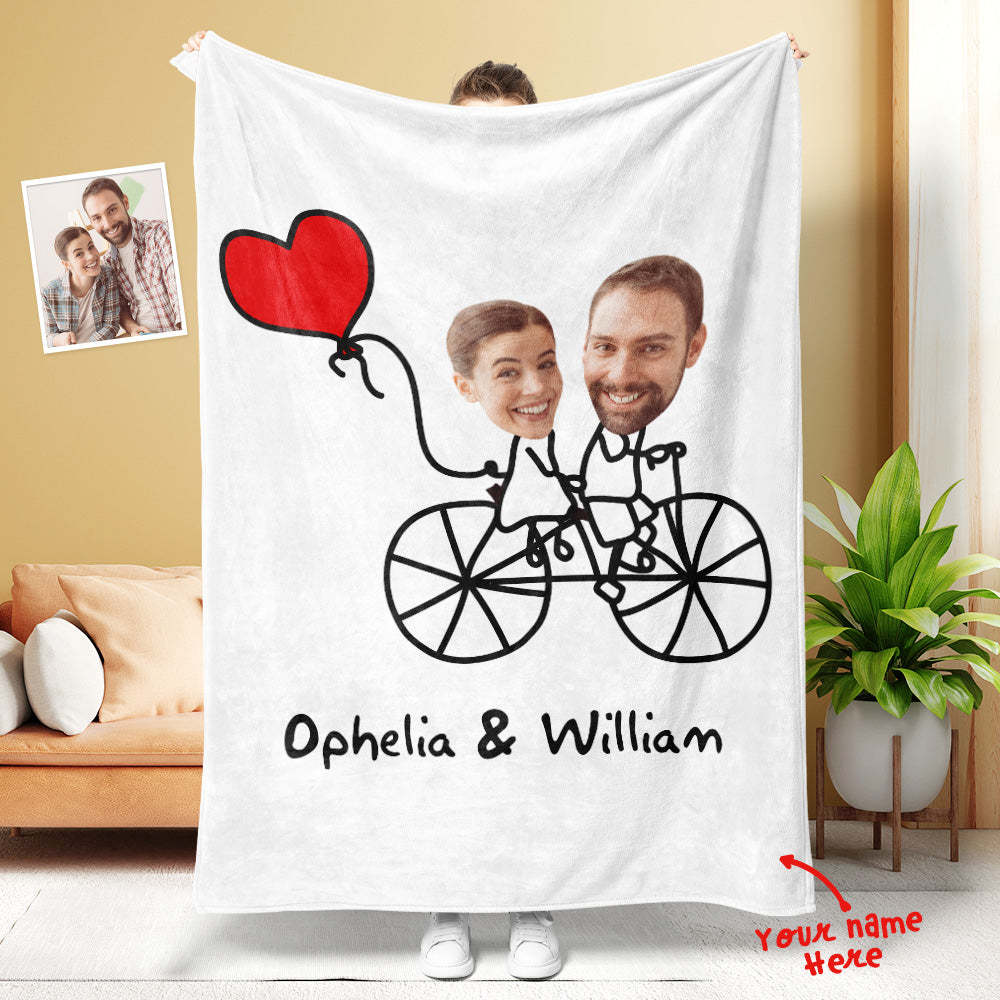 Custom Matchmaker Face Blanket Love Bike Personalized Couple Photo and Text Blanket Valentine's Day Gift - Yourphotoblanket