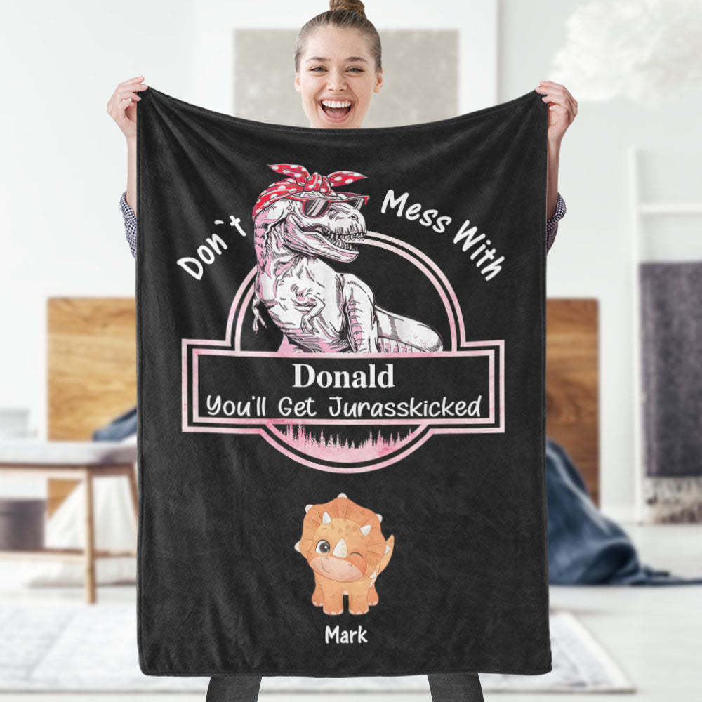 Custom Engraved Blanket Custom Dinosaurs Don't Mess With Mamasaurus Best Gift For Mother - Get Photo Blanket