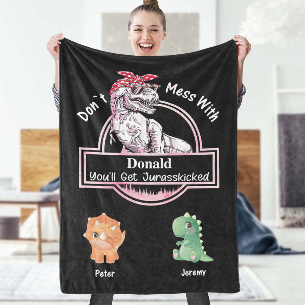 Custom Engraved Blanket Custom Dinosaurs Don't Mess With Mamasaurus Best Gift For Mother - Get Photo Blanket