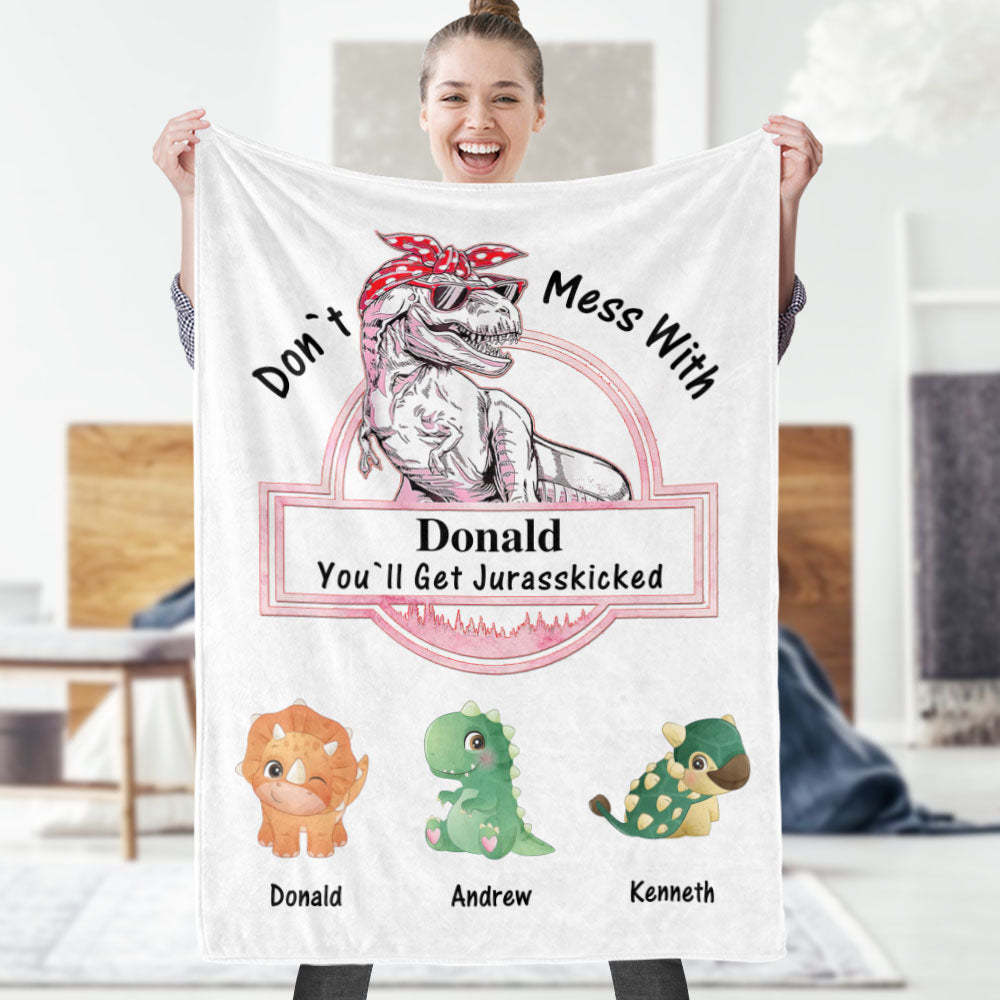 Custom Engraved Blanket Custom Dinosaurs Don't Mess With Mamasaurus Best Gift For Mother - Get Photo Blanket