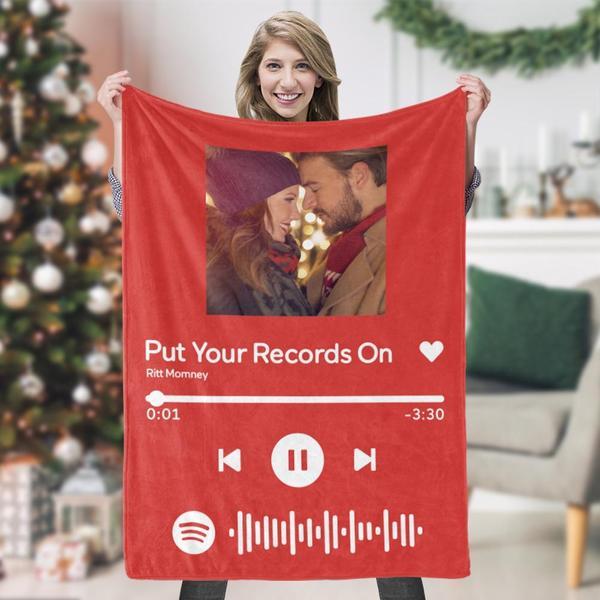 Spotify Code Music Blanket Personalized Fleece Blanket Christmas Gift for Her