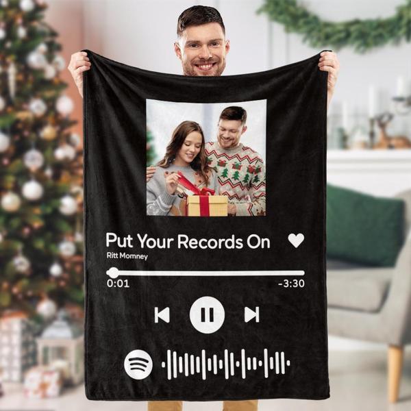 Spotify Code Music Blanket Christmas Gift Personalized Fleece Blanket