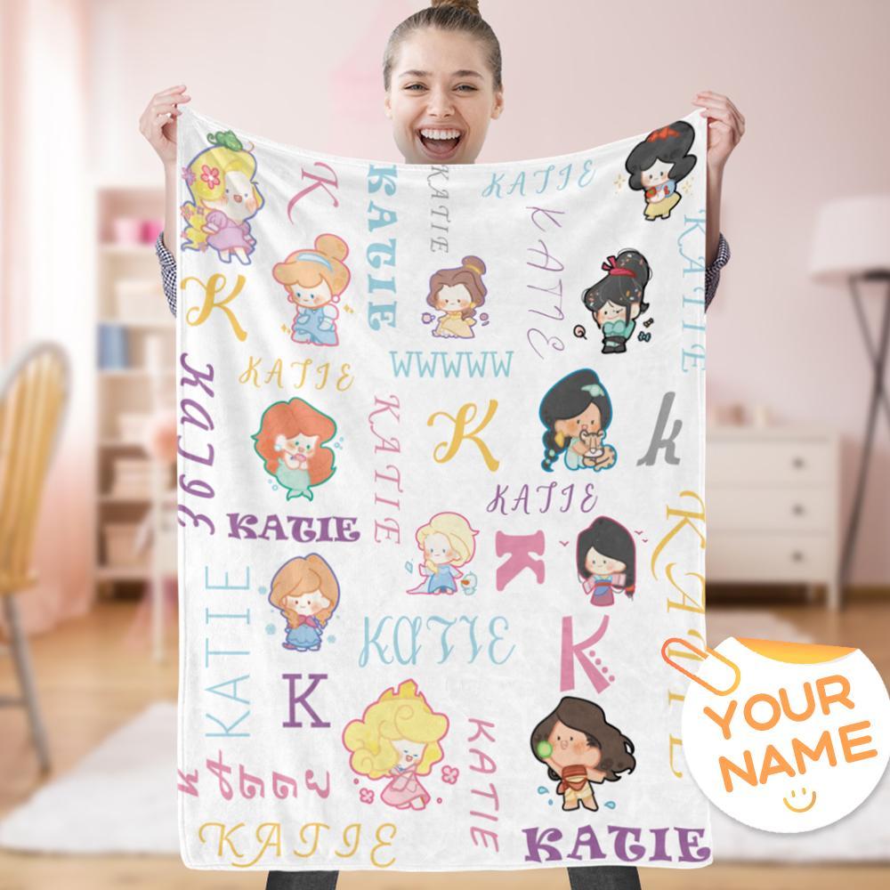 Unqiue Gifts for kids Custom Fleece Blanket Personalized Your Name on Princess Baby Blankets