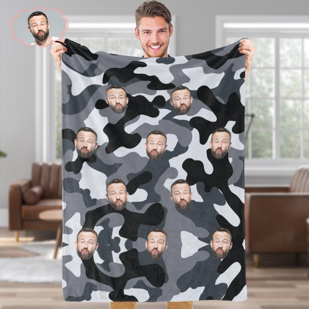 Custom Fleece Blanket Personalized My Face Blanket Personalised Photo Camouflage Blanket Unique Christmas Gifts - Slate Grey