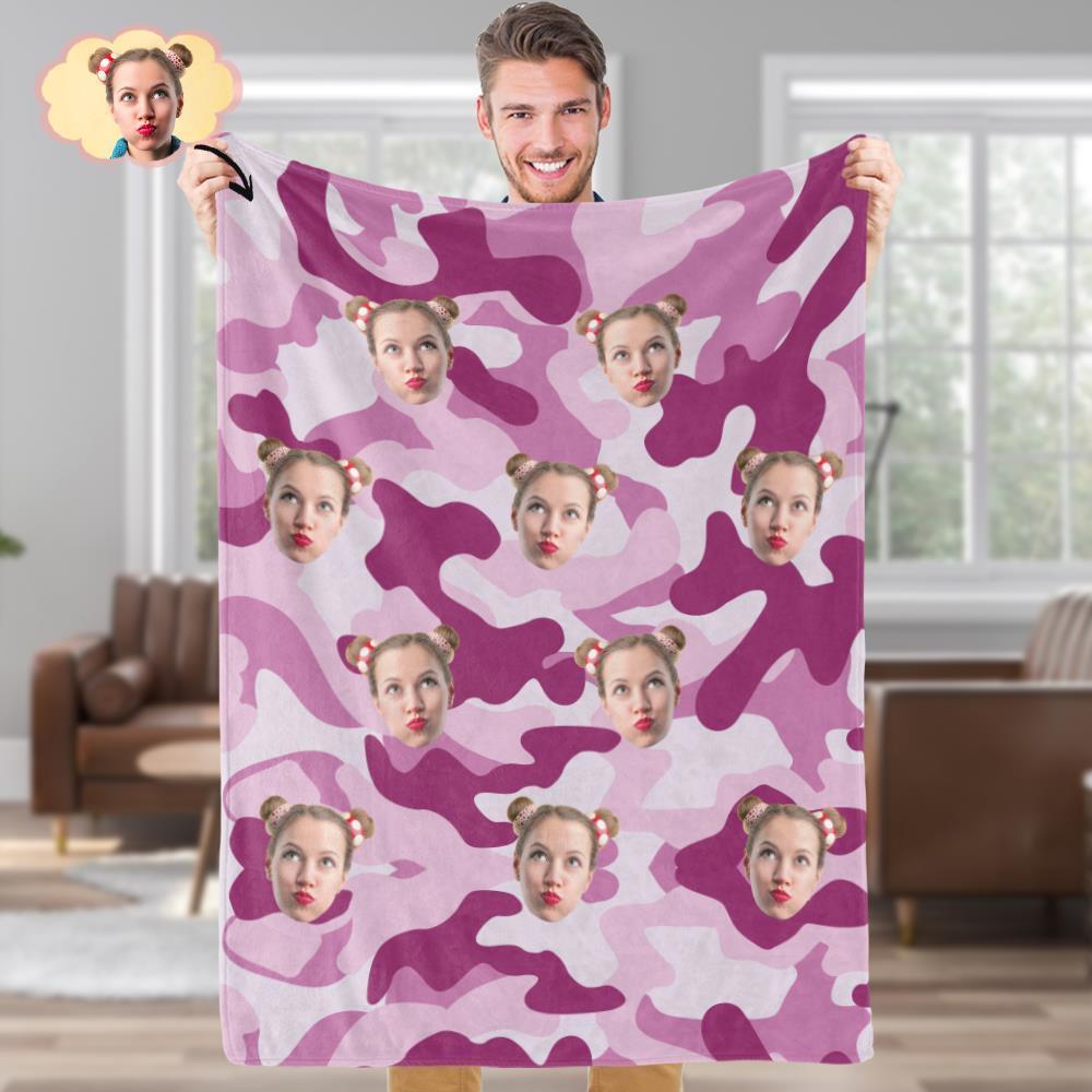 Custom Blanket Personalized My Face Blanket Soft Warm Cozy Photo Camouflage Blanket Gifts for Lover - Dark Orchid