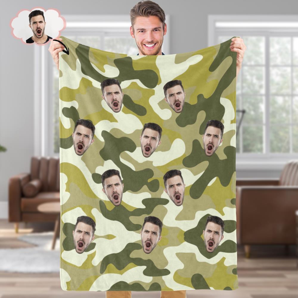 My Face Fleece Soft Blanket Personalised Photo Camouflage Blanket Unique Gifts for Lover Present For Festivals - Auqamarin