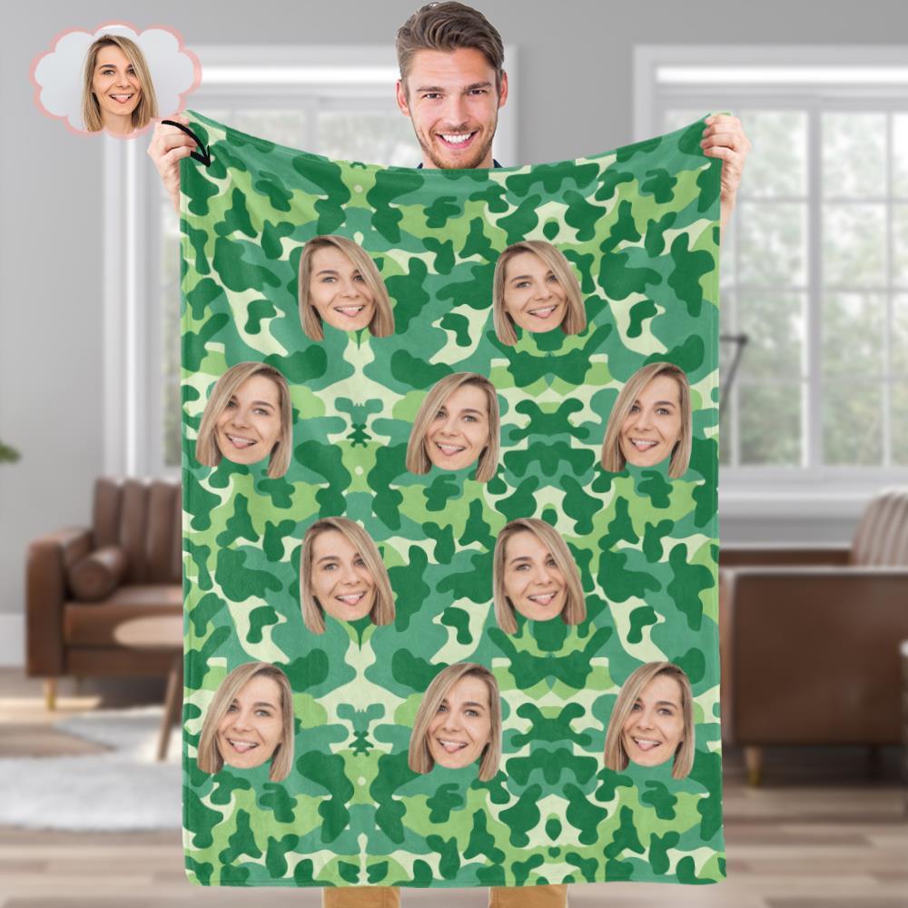 Custom Soft Fleece Blanket Personalised Photo Camouflage Blanket Particular Wedding Gifts for Friends - Sea Green