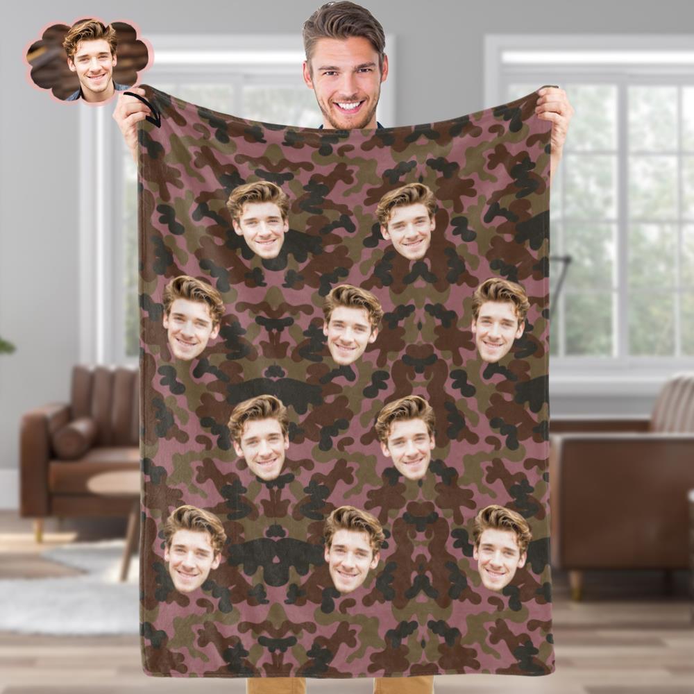 Personalised Fleece Blanket Custom Face  Photo Camouflage Blankets Particular Gifts for Couples - Dark Red