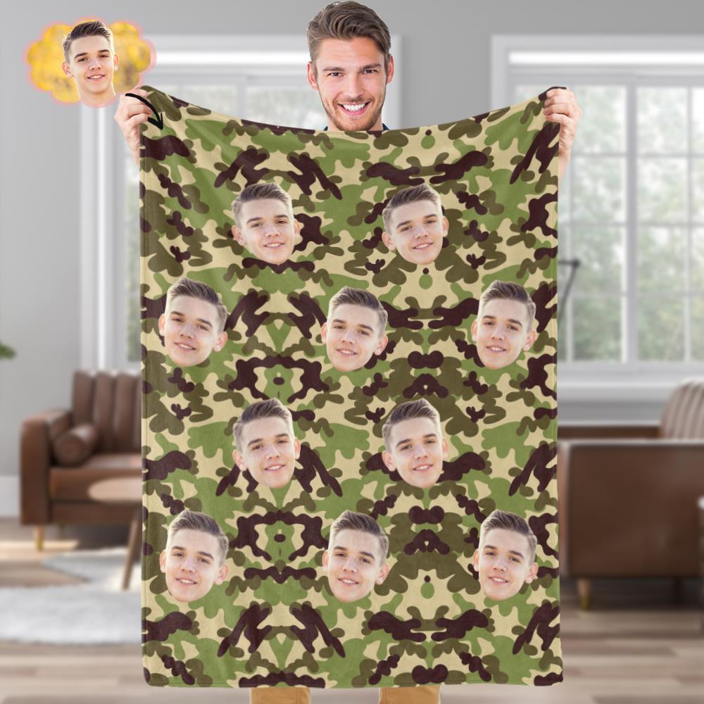 Custom Fleece Blanket Personalized Photo Camouflage Blanket Unique Festival Gifts or Present For Friends - Olive Drab