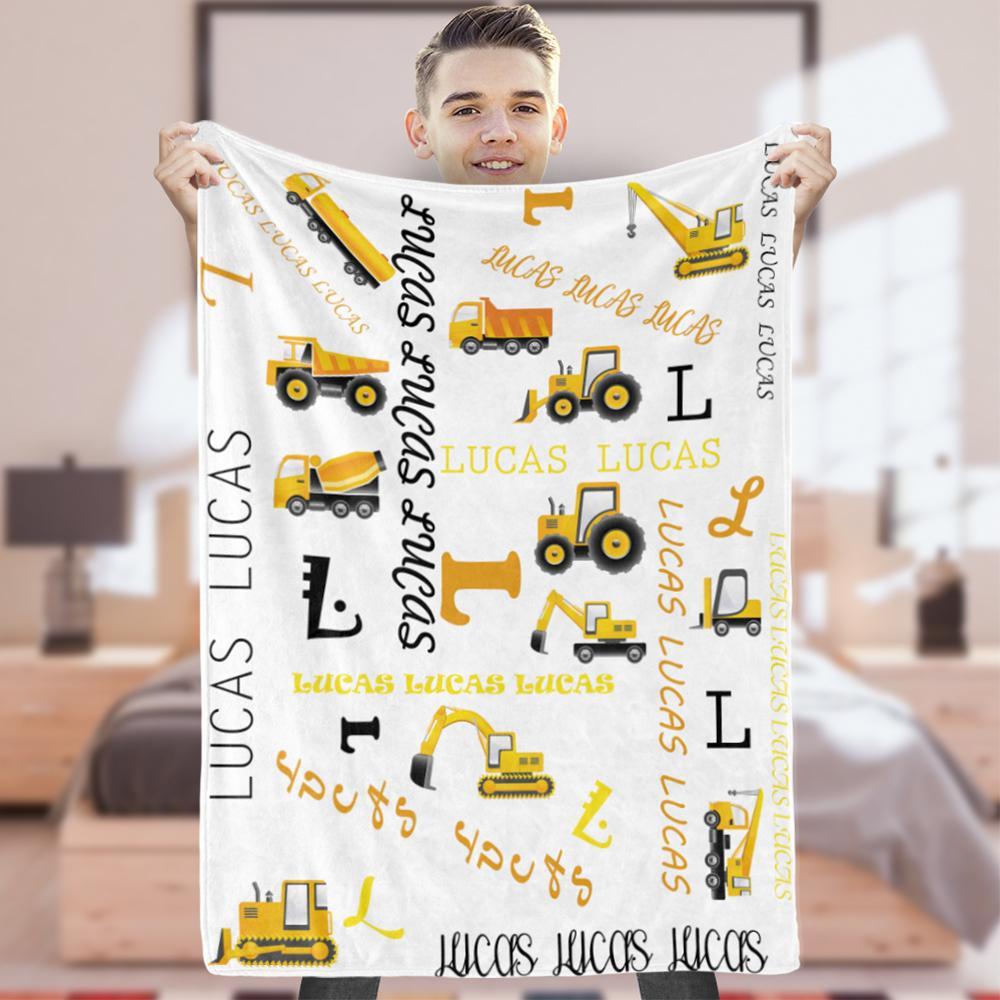 Custom Fleece blanket Personalized Your Name in Blanket Truck Dump Truck Blankets Unique Gifts for Baby or Infant