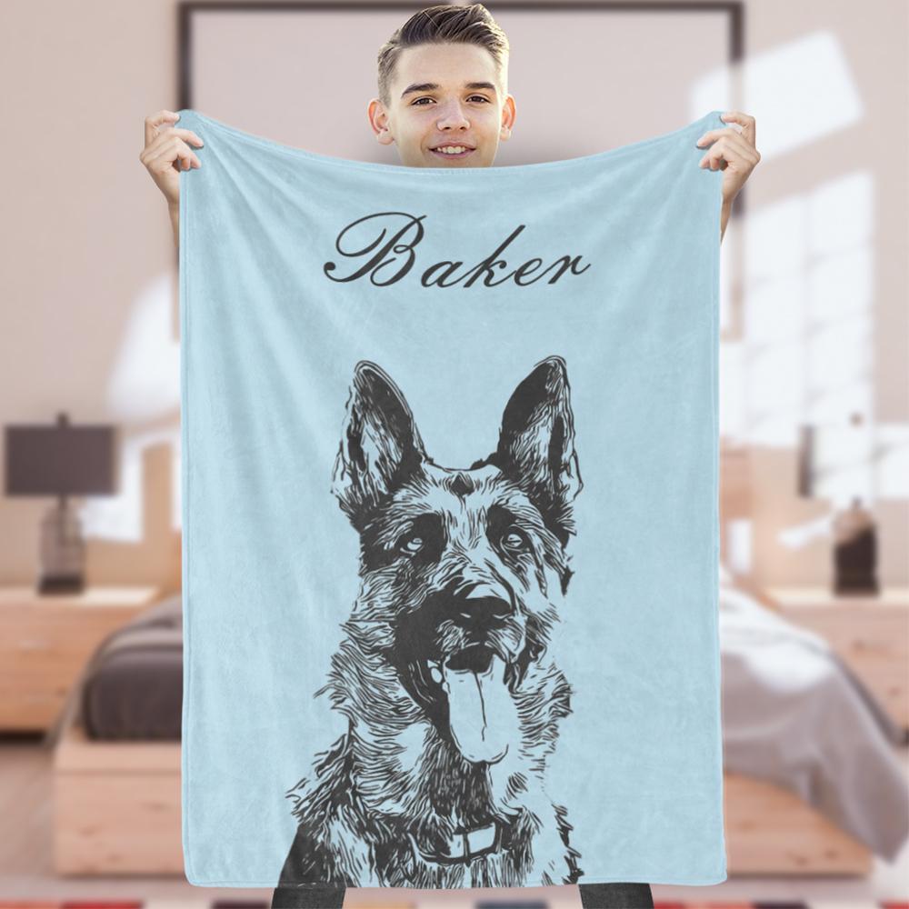 Fleece Blanket Custom Pet Portrait Sketch Photo Blankets Memorial Gifts for Friends or Families