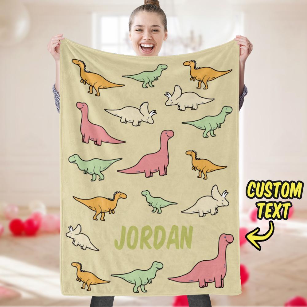 Gifts for Kids Custom Blanket Personalised Cartoon Dinosaur Text Photo blanket Cozy Gifts for Kids