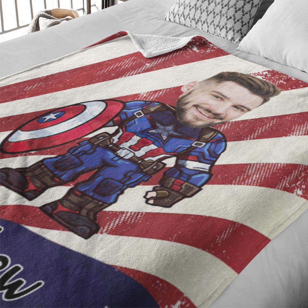 Custom Face Photo Blanket Personalized Photo and Text Blanket Captain America Minime Blanket A Unique Cool Gift For Him - Yourphotoblanket