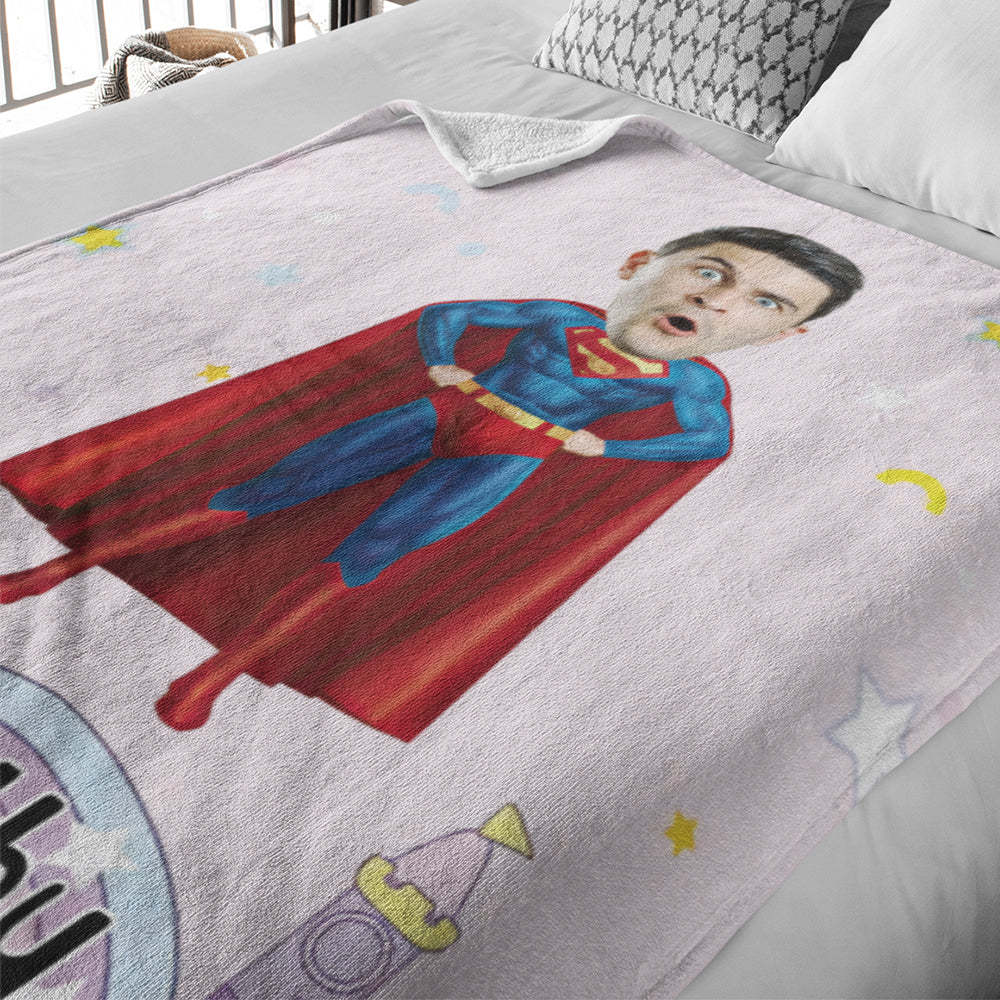 Custom Face Photo Blanket Personalized Photo and Text Blanket Superman Minime Blanket A Unique Cool Gift For Him - Yourphotoblanket