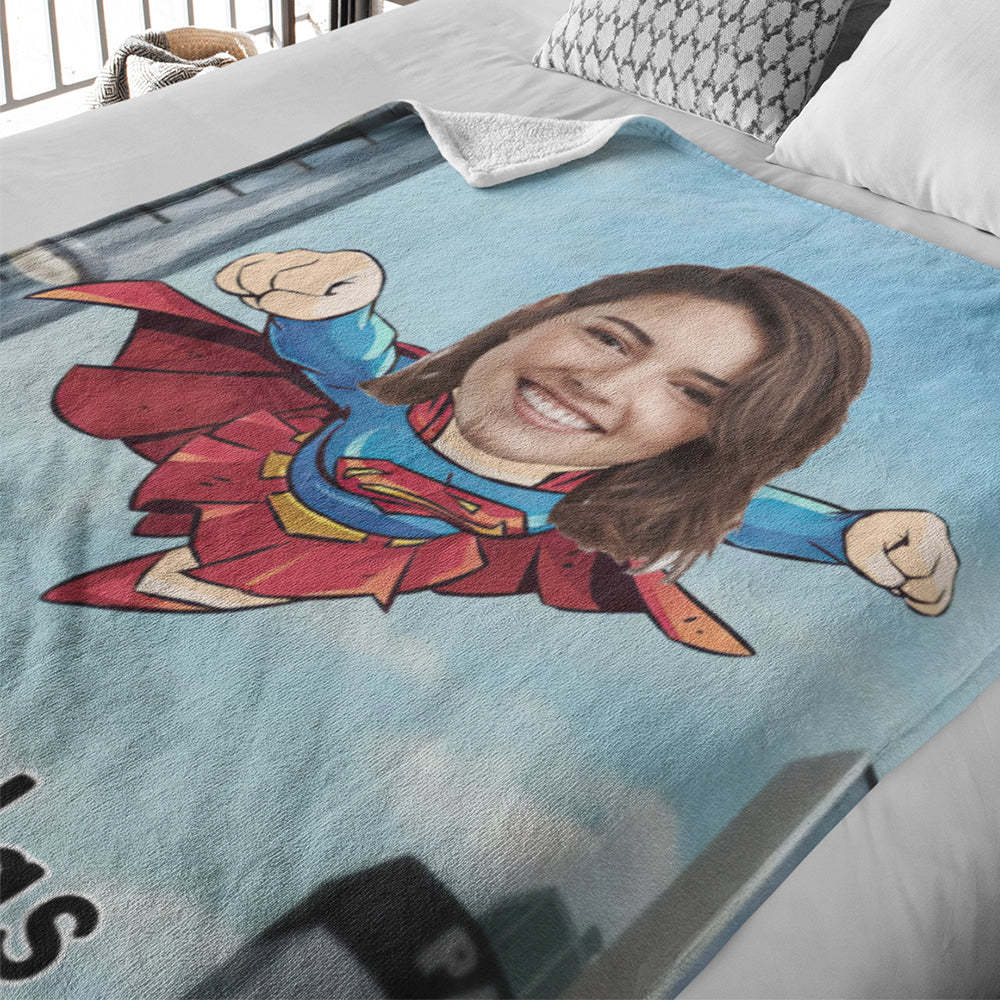 Custom Face Photo Blanket Personalized Photo and Text Blanket Superhero Girl Minime Blanket Best Gift For Her - Yourphotoblanket