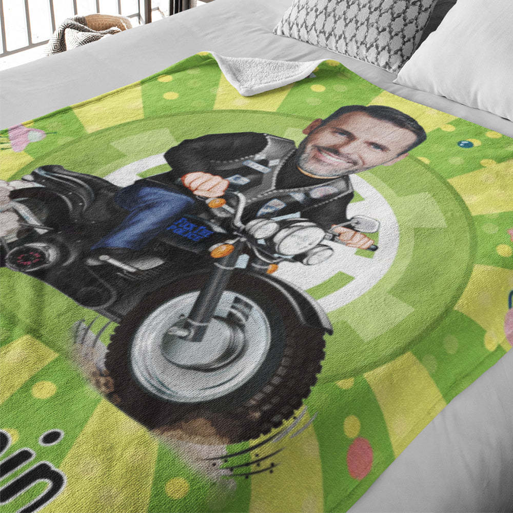 Custom Face Photo Blanket Personalized Photo and Text Blanket Minime Motorcycle Man Blanket A Unique Cool Gift - Yourphotoblanket