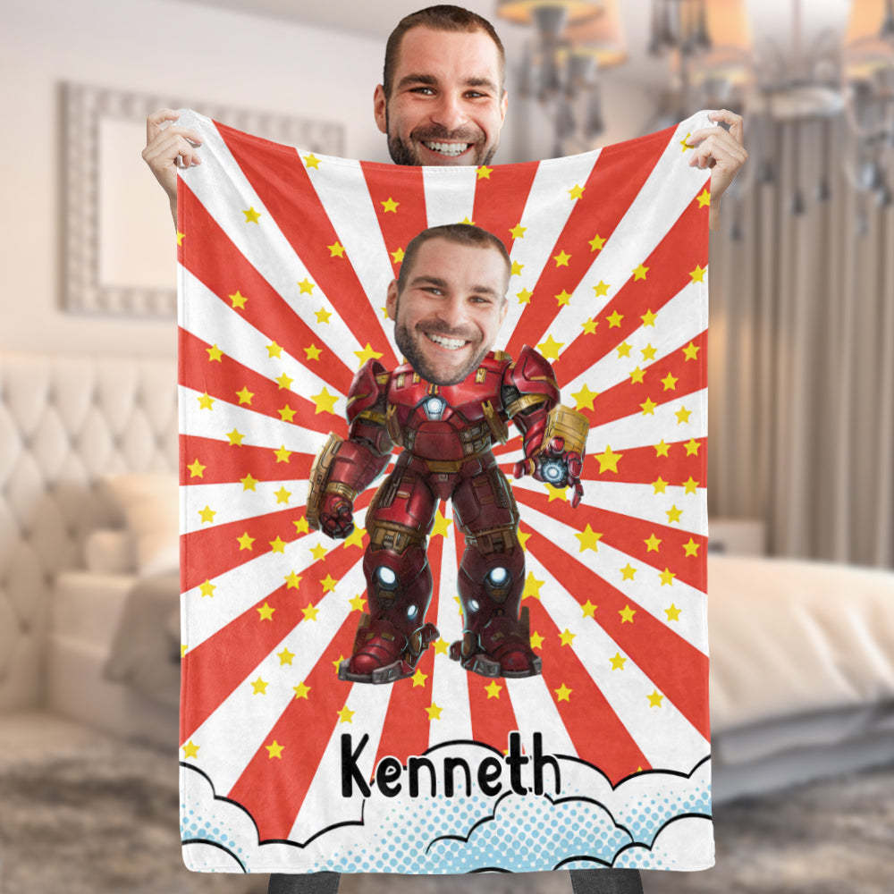 Custom Face Photo Blanket Personalized Photo and Text Blanket Iron Man Minime Blanket A Unique Cool Gift For Him - Yourphotoblanket