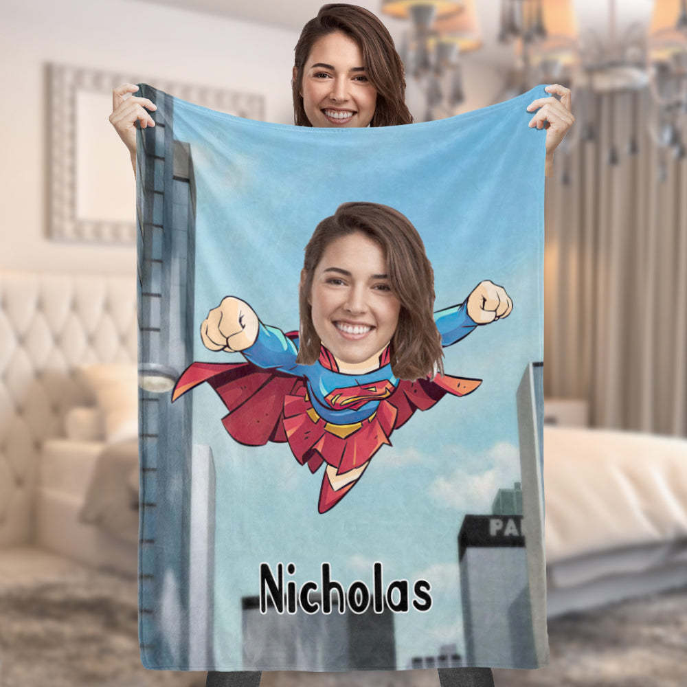 Custom Face Photo Blanket Personalized Photo and Text Blanket Superhero Girl Minime Blanket Best Gift For Her - Yourphotoblanket