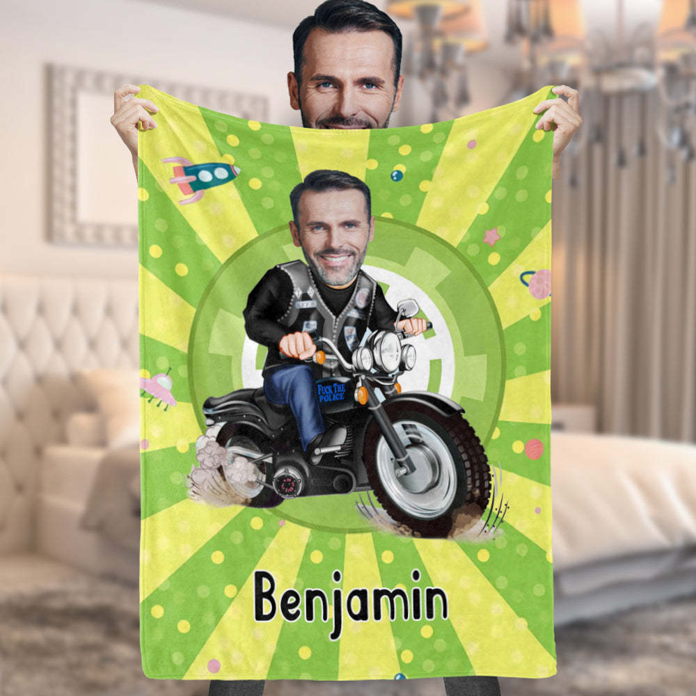 Custom Face Photo Blanket Personalized Photo and Text Blanket Minime Motorcycle Man Blanket A Unique Cool Gift - Yourphotoblanket