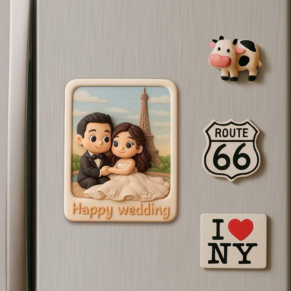 Custom Couple Cartoon Fridge Magnet from Photo Personalized 3D Mini Character Gift for Boyfriend or Girlfriend - yourphotoblanketuk