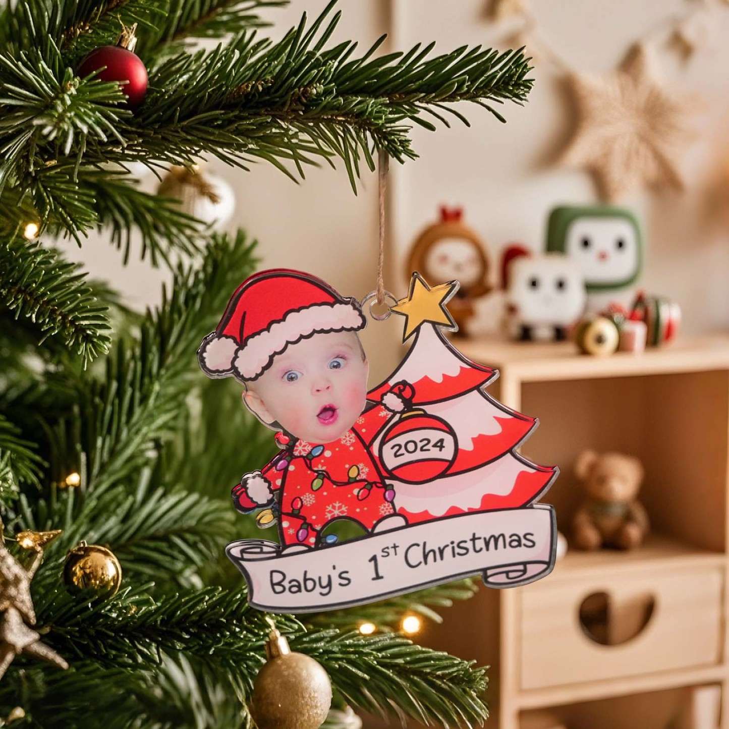 Personalized Photo Christmas Ornaments Baby's First Christmas Acrylic 2D Custom Baby Face Christmas Tree Ornaments Xmas Decoration Hanging Pendant Gifts - yourphotoblanketuk