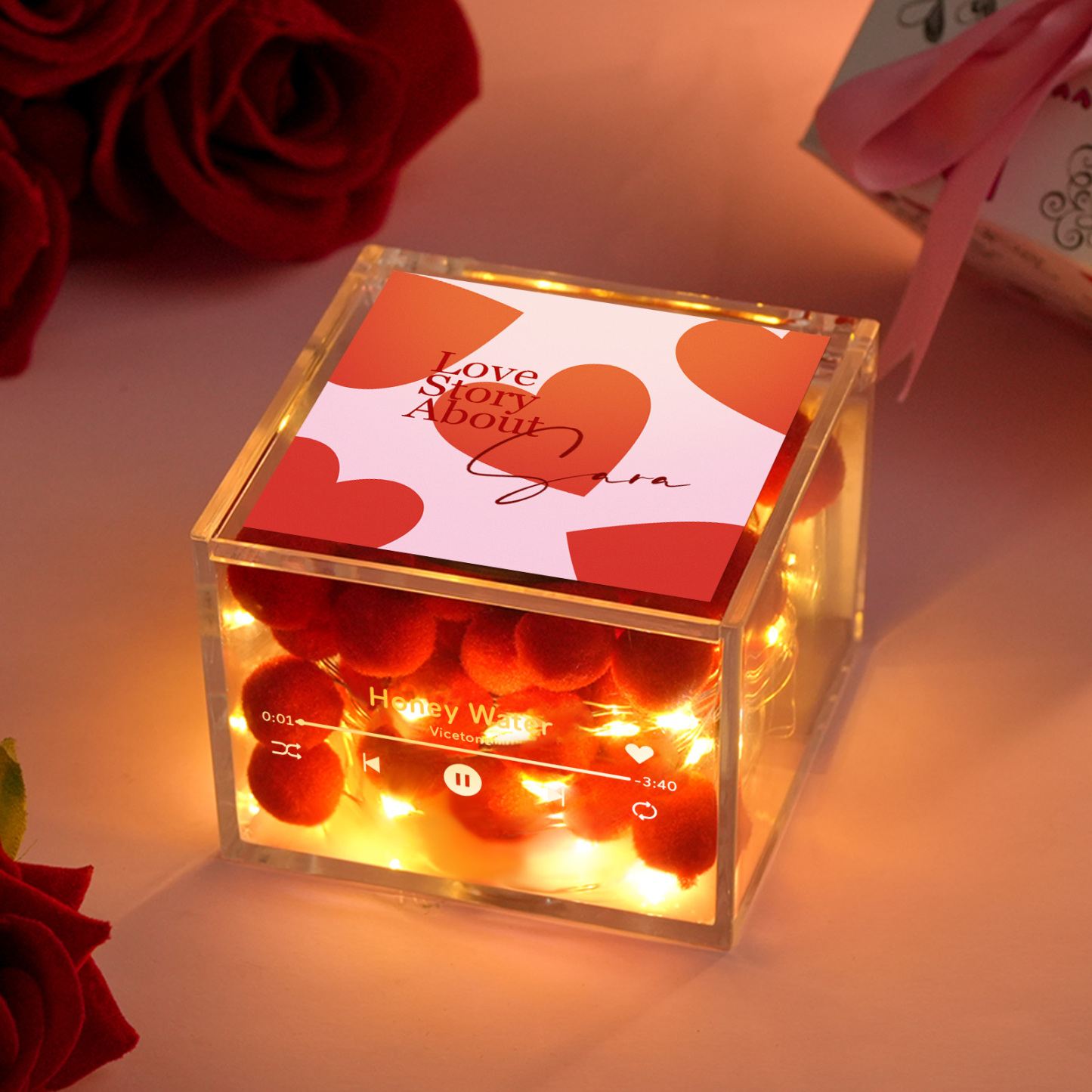 Personalized Mini Vinyl Record Player for Him with Auto-Play Music USB Charging Photo and Warm Light - yourphotoblanketuk