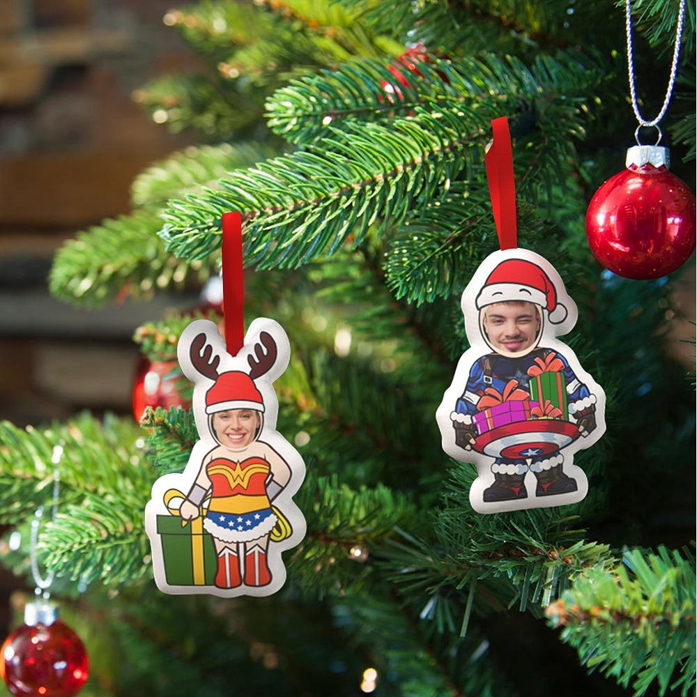 Custom Super Hero Decorations Personalized Captain And Wonder Woman Christmas Hanging Decoration - Yourphotoblanket