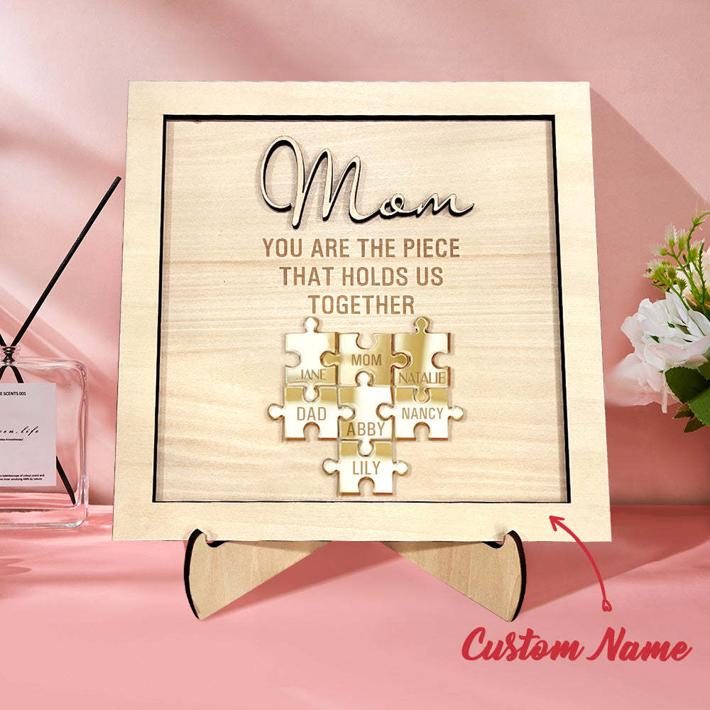 You Are the Piece That Holds Us Together Personalized Mom Puzzle Plaque Mother's Day Gift - photomoonlamp