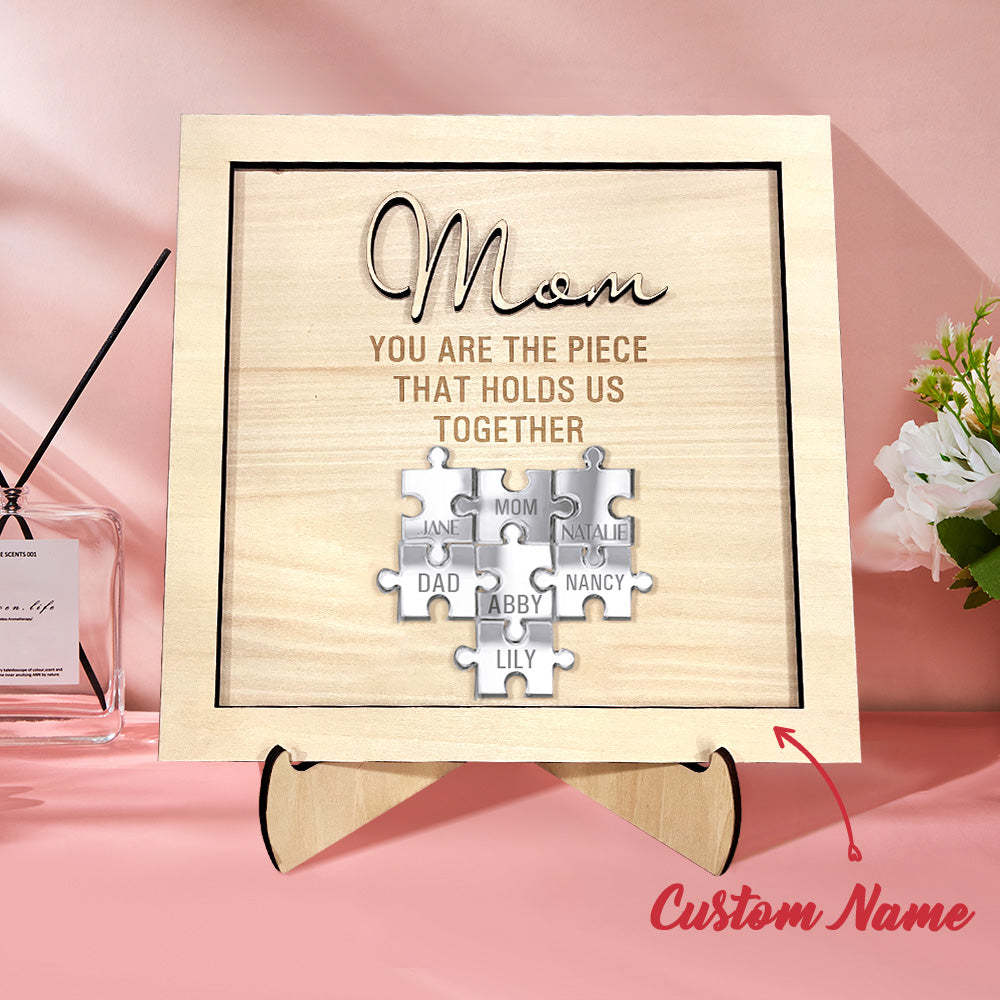 You Are the Piece That Holds Us Together Personalized Mom Puzzle Plaque Mother's Day Gift - photomoonlamp