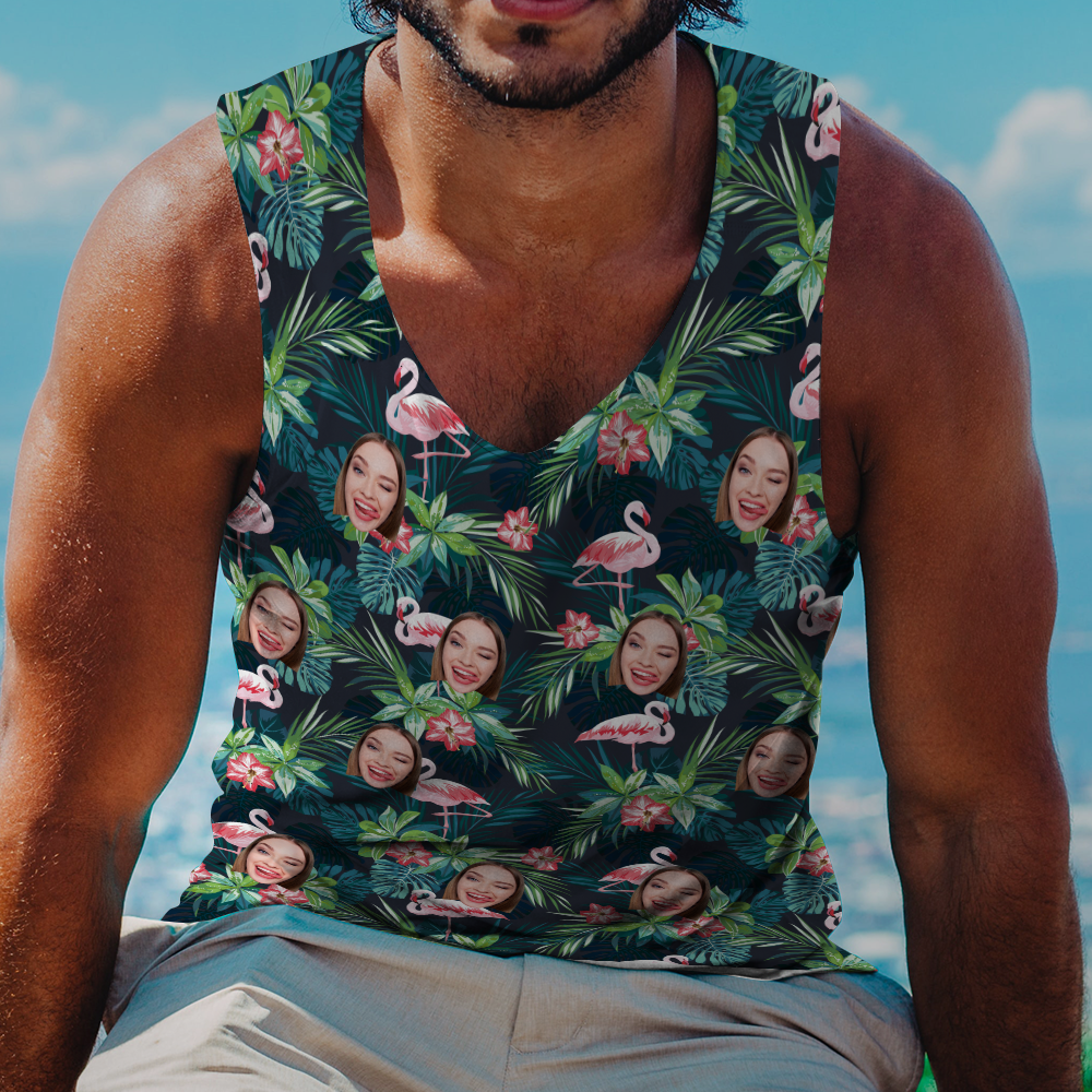 Custom Face Tank Top Hawaiian Flowers - yourphotoblanketuk