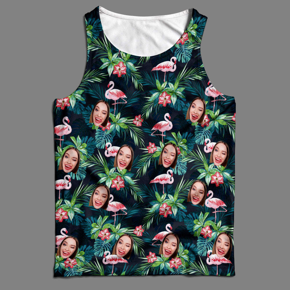 Custom Face Tank Top Hawaiian Flowers - yourphotoblanketuk