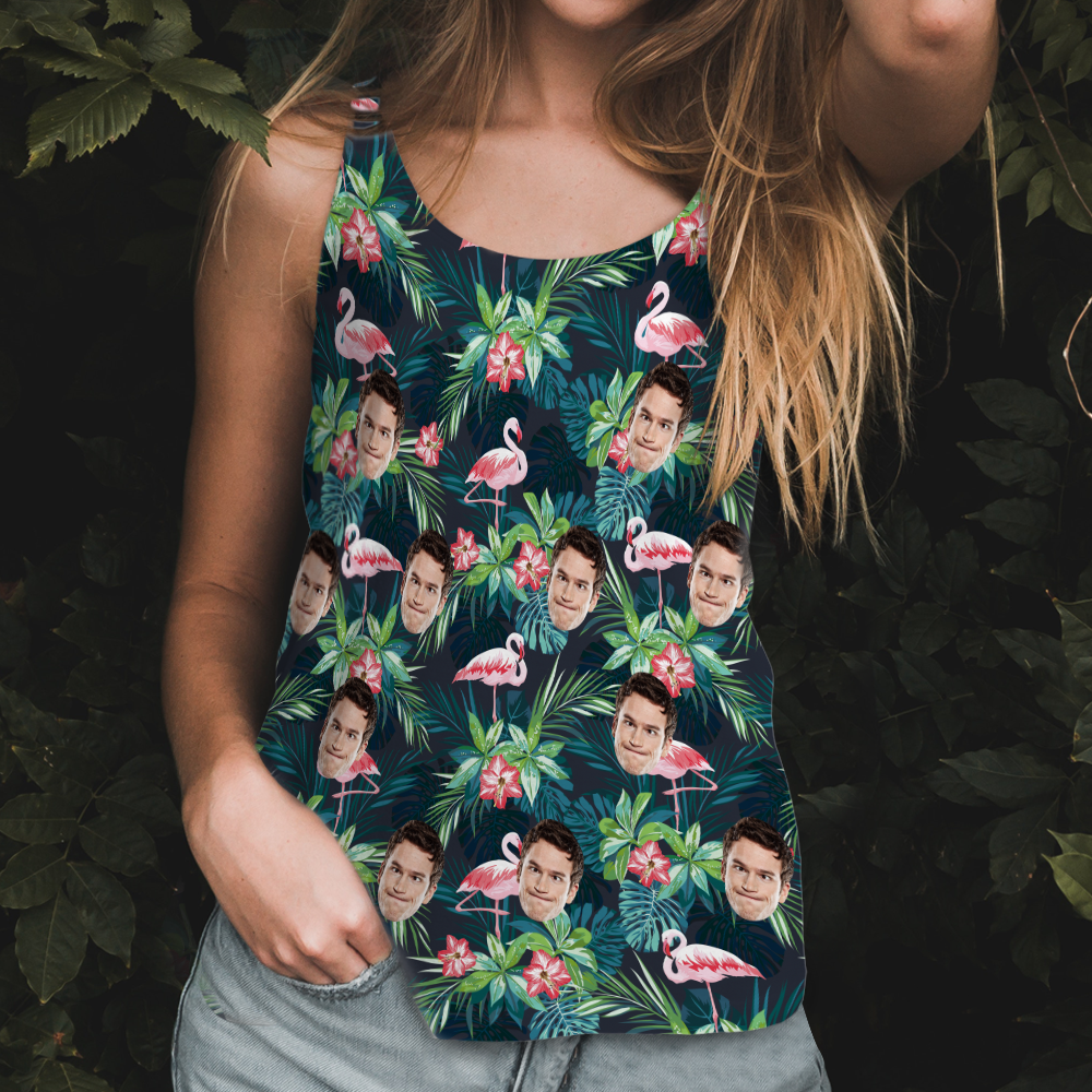 Custom Face Tank Top Hawaiian Flowers - yourphotoblanketuk