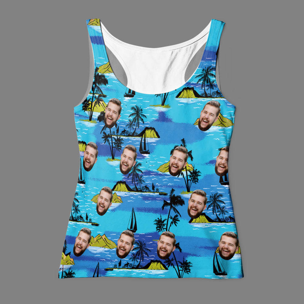 Custom Face Hawaiian Tank Top Flamingo Flowers And Leaves - yourphotoblanketuk