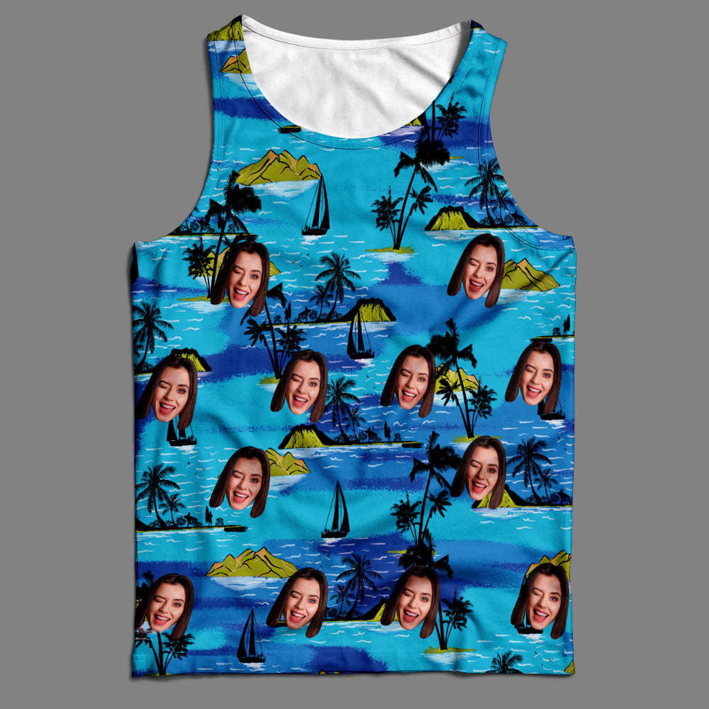 Custom Face Hawaiian Tank Top Flamingo Flowers And Leaves - yourphotoblanketuk