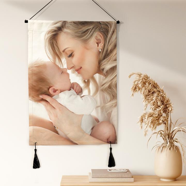 Custom Photo Tapestry - Wall Decor Hanging Fabric Painting Hanger Frame Poster Mother's Day Gift