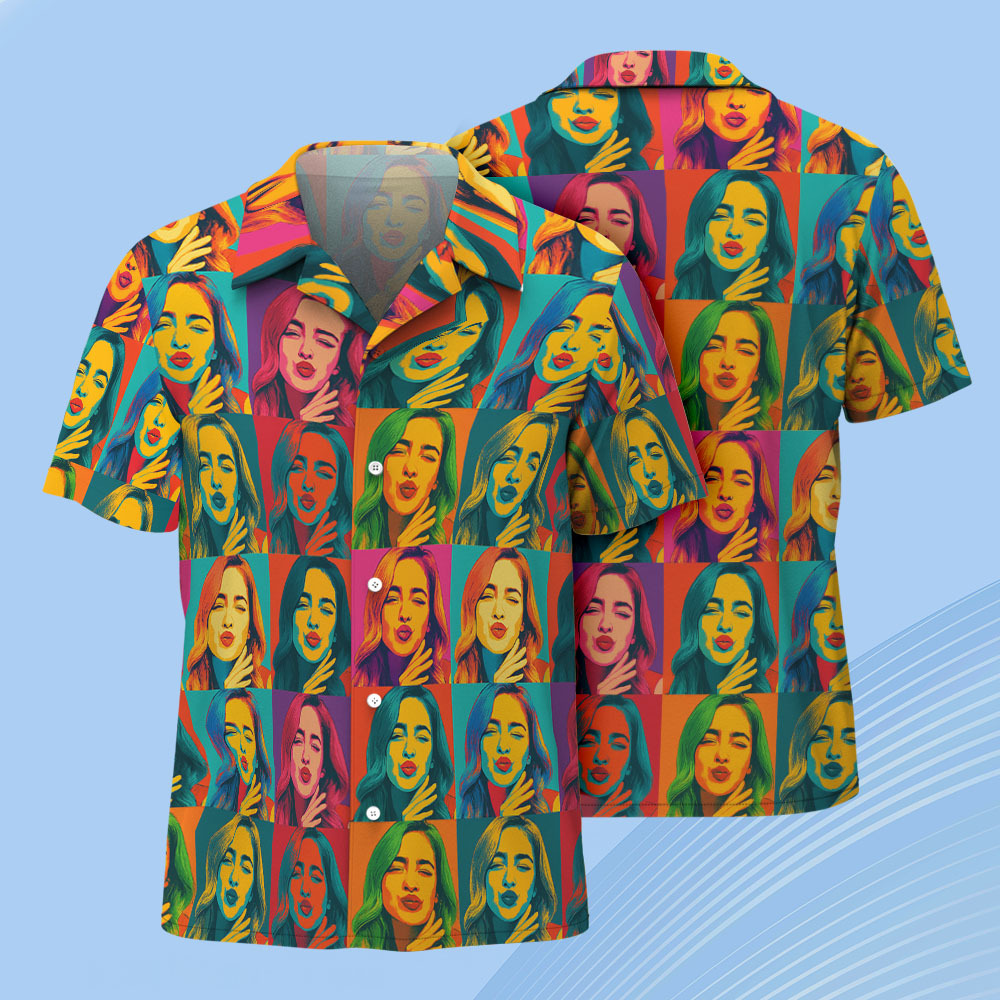 Pop Art Custom Face Hawaiian Shirt Bold Colorful Pattern Fun Personalized Gift - yourphotoblanketuk