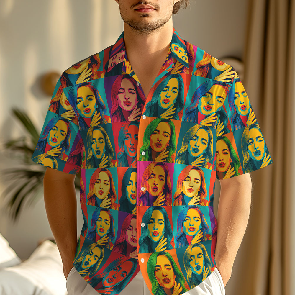 Pop Art Custom Face Hawaiian Shirt Bold Colorful Pattern Fun Personalized Gift - yourphotoblanketuk