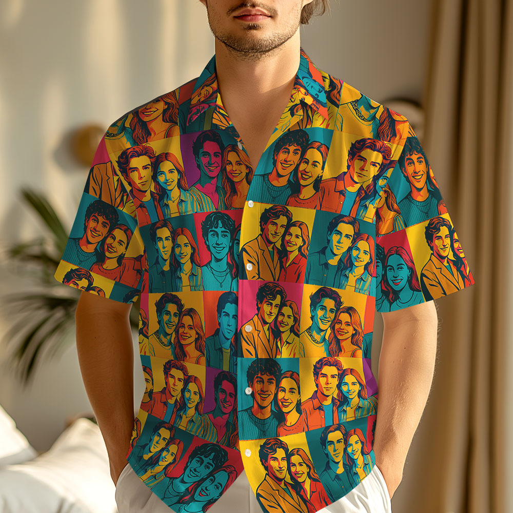 Pop Art Custom Face Hawaiian Shirt Bold Colorful Pattern Fun Personalized Gift - yourphotoblanketuk