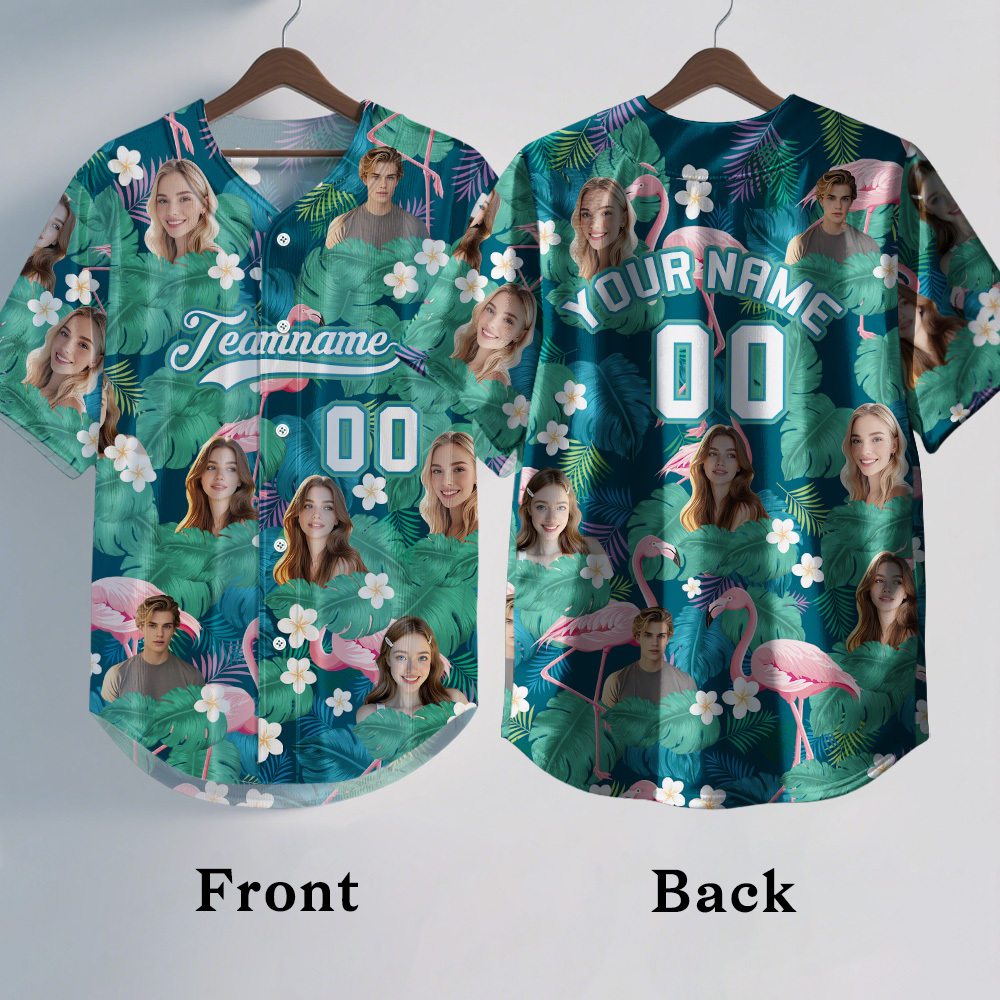Custom Hawaiian Baseball Jersey with Face Teamname Name Number Personalized Hawaii Floral Shirt for Men Women - yourphotoblanketuk