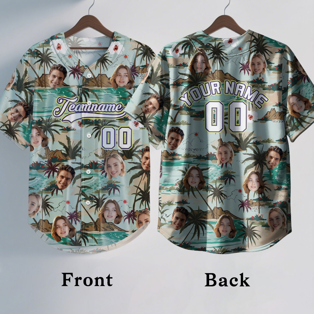 Custom Hawaiian Baseball Jersey with Face Teamname Name Number Personalized Hawaii Floral Shirt for Men Women - yourphotoblanketuk