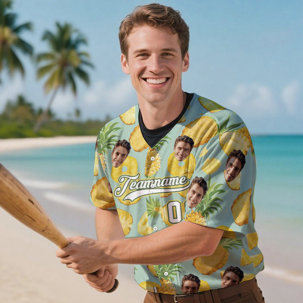 Custom Hawaiian Baseball Jersey with Face Teamname Name Number Personalized Hawaii Floral Shirt for Men Women - yourphotoblanketuk