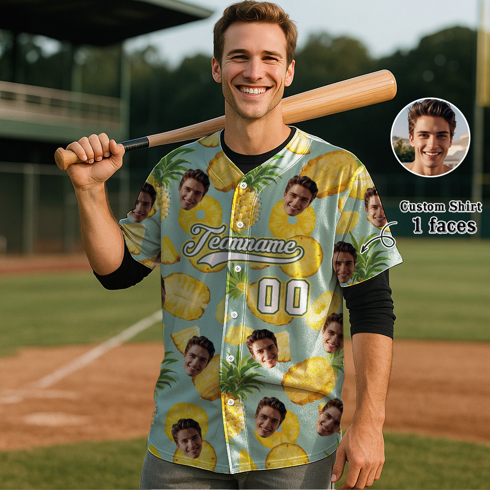 Custom Hawaiian Baseball Jersey with Face Teamname Name Number Personalized Hawaii Floral Shirt for Men Women - yourphotoblanketuk