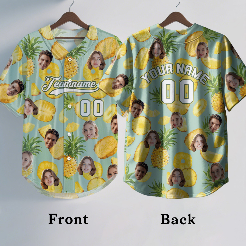 Custom Hawaiian Baseball Jersey with Face Teamname Name Number Personalized Hawaii Floral Shirt for Men Women - yourphotoblanketuk